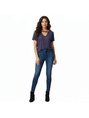 Rock & Republic Blue Purple Cutout Neck Tee Size S